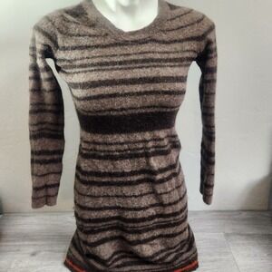 Peruvian Connection Brown Dress Size M Baby Alpaca Sicuani Sripped